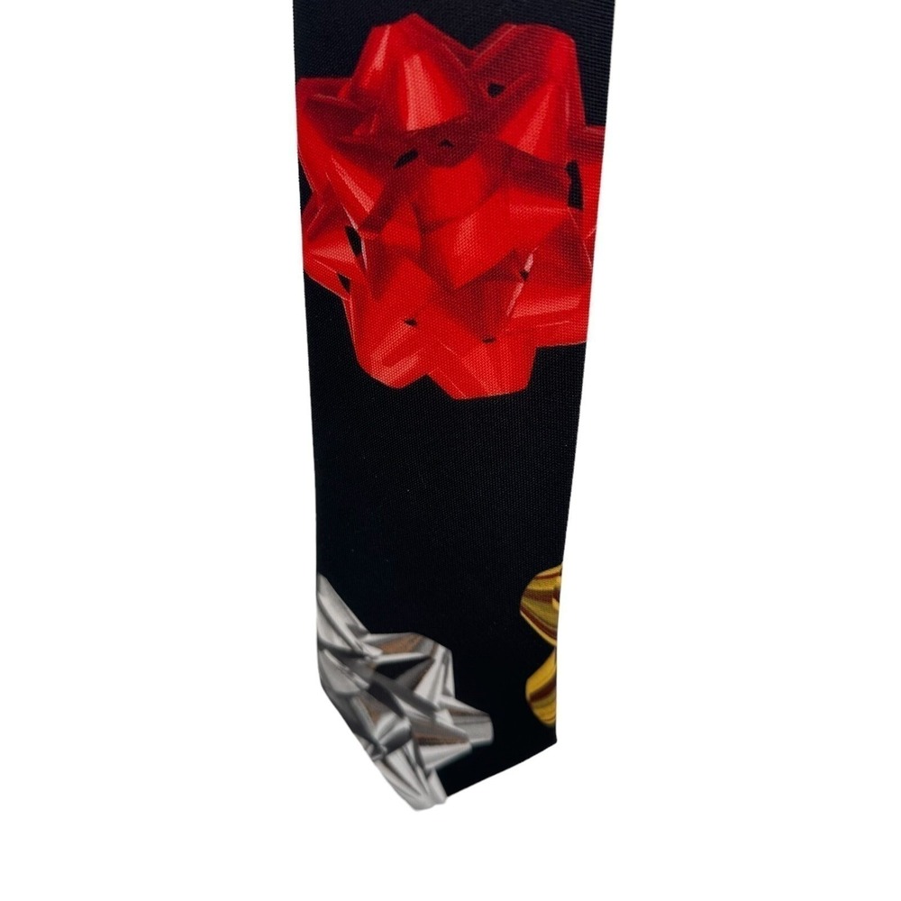 Holiday Time Mens Tie Christmas Gift Bows Necktie Black Festive Holiday Party